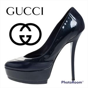 GUCCI Blue Patent Leather and Leather Platform Pumps w/ Box and Dustbag Included